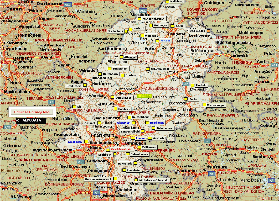 European Map of Germany (Hessen) airfields - click to enlarge
